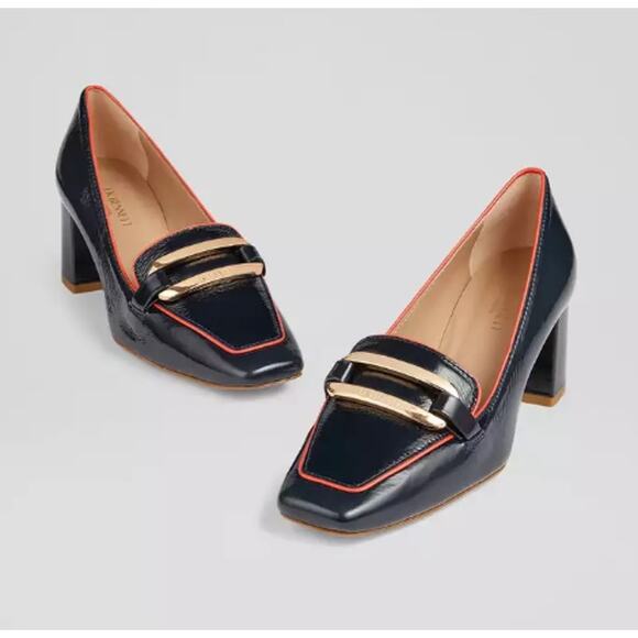 LK Bennett Susanna Navy Crinkle Patent Leather Courts in Navy